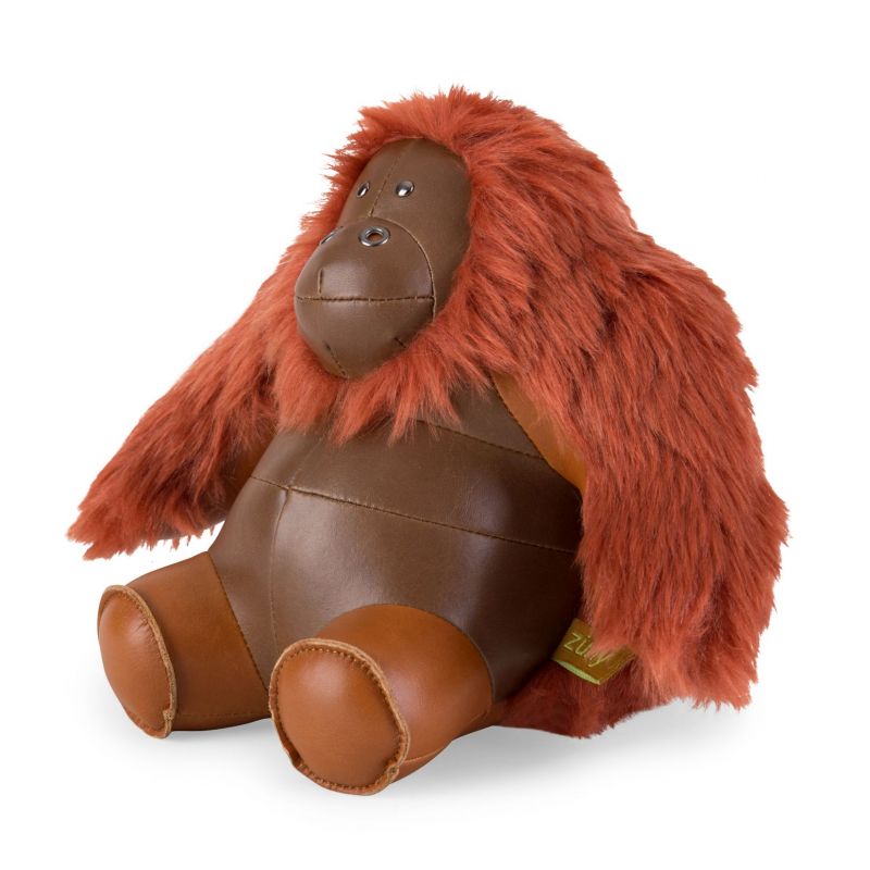 Buchstütze Orangutan von Züny, tan-braunes Kunstleder, dekorative Tierfigur für Bücherregale.